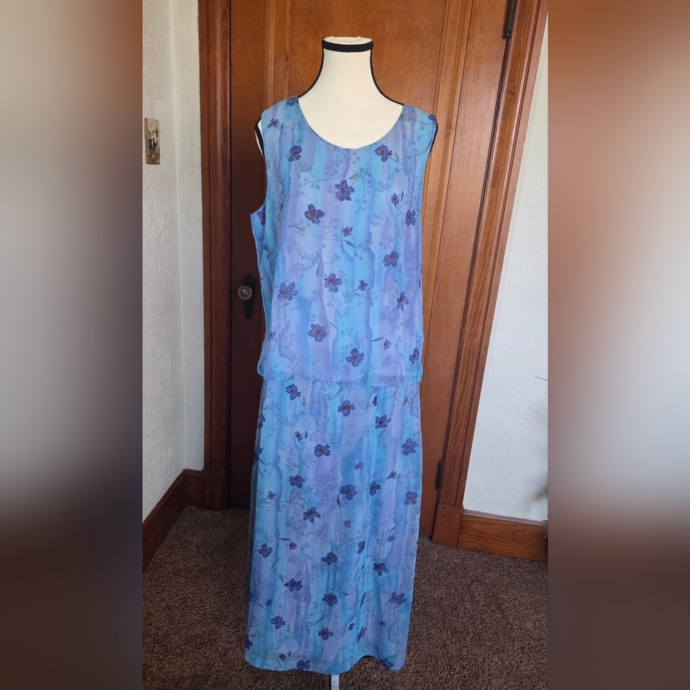 Vintage Blue Floral Sleeveless 2 Piece Zipper Outfit